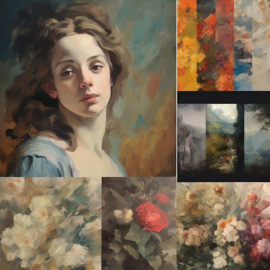 Όμορφος πίνακας νεαρής γυναίκας με ρεαλιστικό στυλ και λουλούδια της σύγχρονης τέχνης.