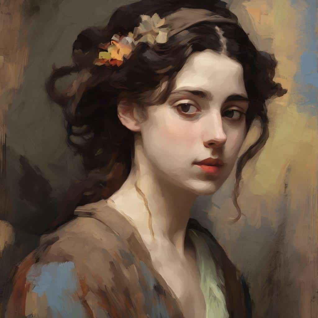 Καλλιτεχνική πορτρέτο σύγχρονης δημιουργού, εστίαση στην τέχνη και την εκφραστικότητα.